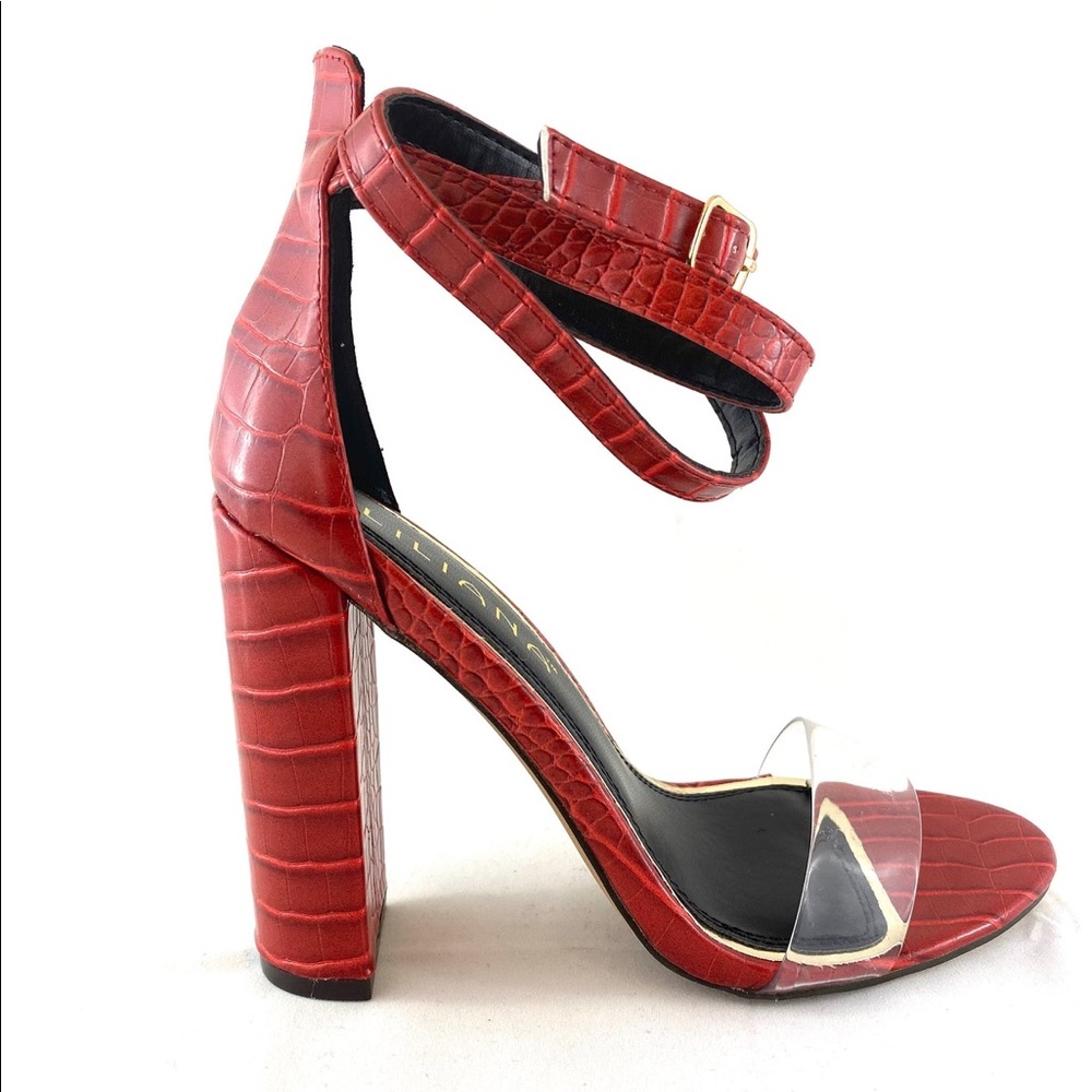 Red croc print heels